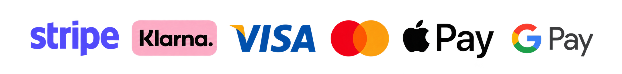 Platební metody Stripe, Klarna, Visa, Mastercard, Apple Pay a Google Pay